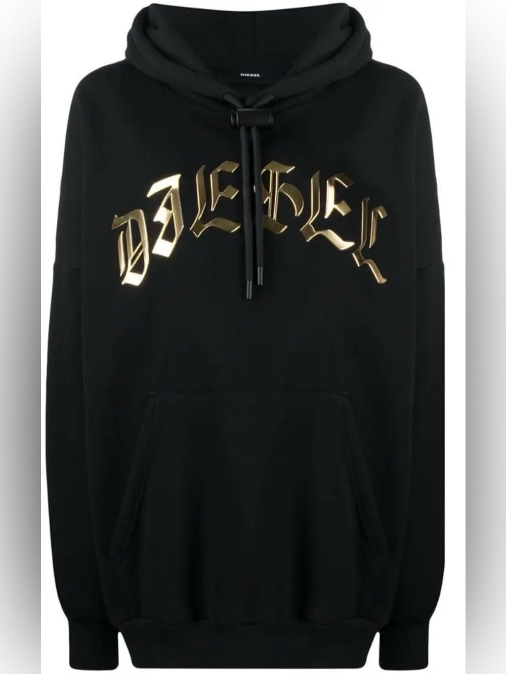 Diesel Men's M Pullover Hoodie Gothic Black/Gold Logo Graphic Pockets
